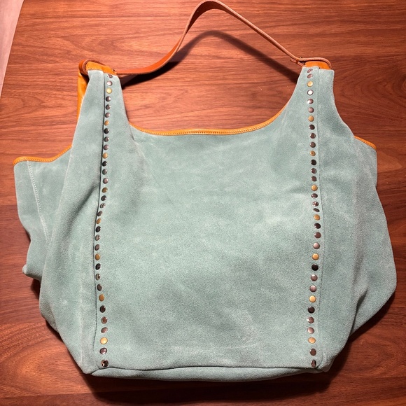 MASSIVE seafoam green suede hobo bag - “Rose Valley” - Old Trend brand - Picture 3 of 14